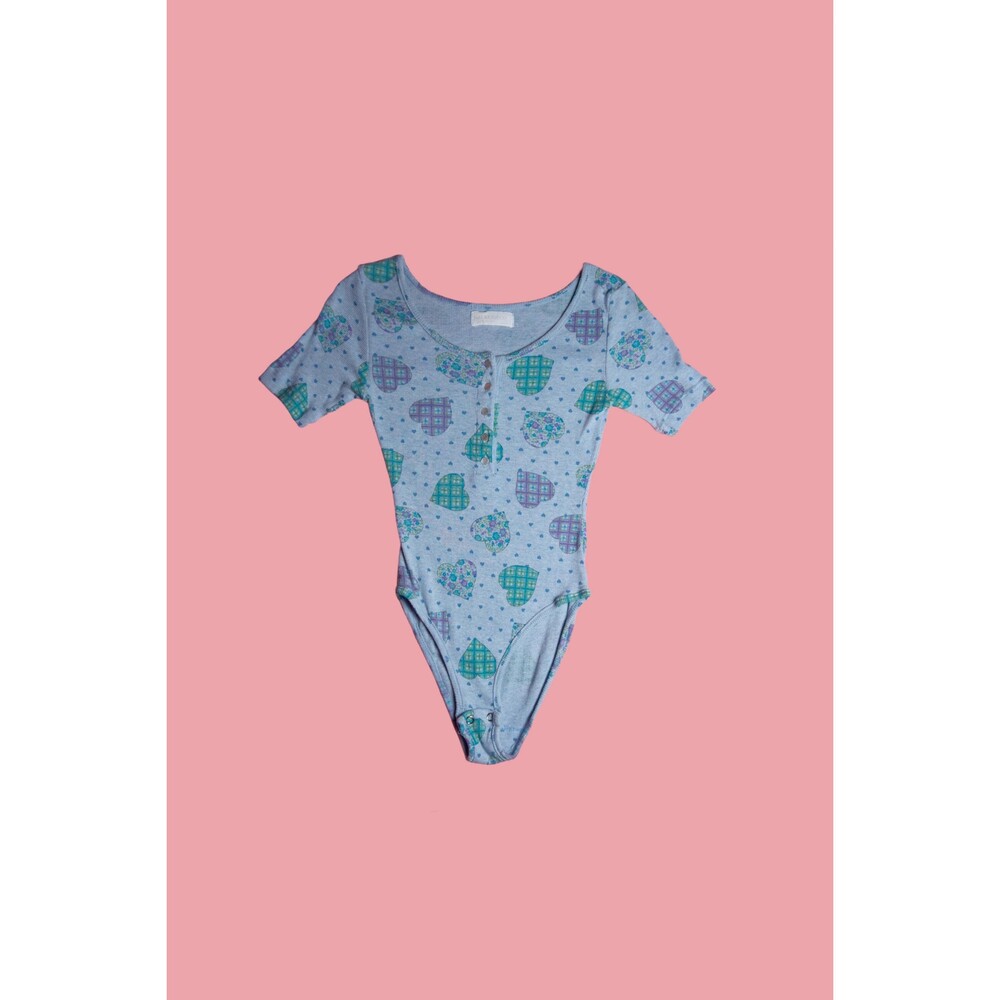 1990s-Y2K. WALKER & Co. MILANO. Ribbed HEART Print Bodysuit. Small-Medium